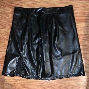 Black leather skirt with front slit